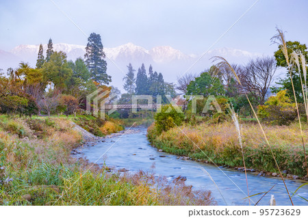 [Nagano Prefecture] Oide Park and Suspension Bridge Surrounded by Morning Mist 95723629