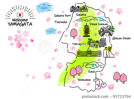 春天山形觀光景點簡單線描圖 95723794