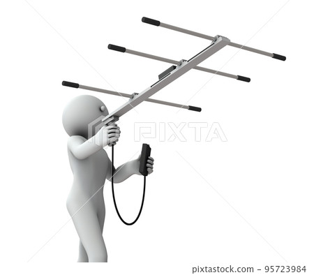 A person using a large antenna to search for sources of radio waves. Eavesdropping prevention investigator. Internal investigation. espionage activities. 95723984