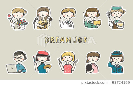 Aspiring occupation Female upper body illustration set 95724169