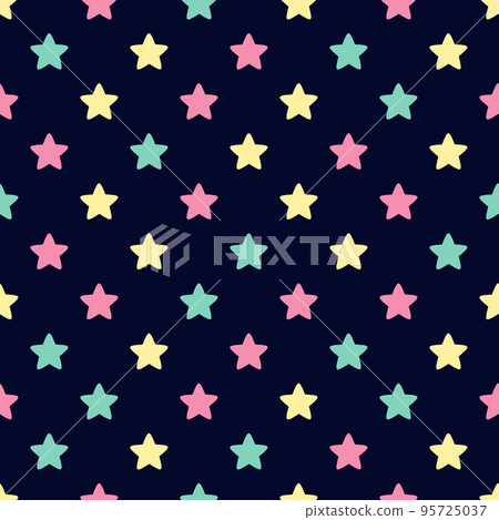 Seamless pattern with colorful stars on dark blue background. 95725037