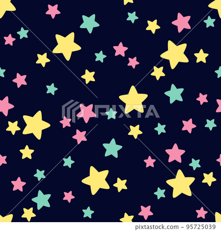 Seamless pattern with colorful stars on dark blue background. 95725039