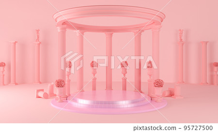 Blank exhibition display stage podium mockup in Roman gazebo style backdrop in luxury wedding theme, 3d rendering Blank exhibition display stage podium mockup in Roman gazebo style backdrop in luxury wedding theme, 3d rendering 95727500