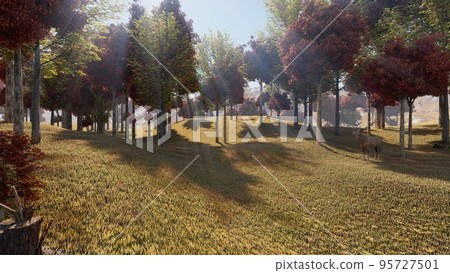Landscape of colorful autumn forest and meadow in Autumn, 3d rendering Landscape of colorful autumn forest and meadow in Autumn, 3d rendering 95727501