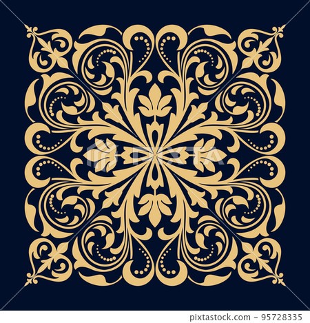 Damask graphic ornament. Floral design element. Gold pattern 95728335