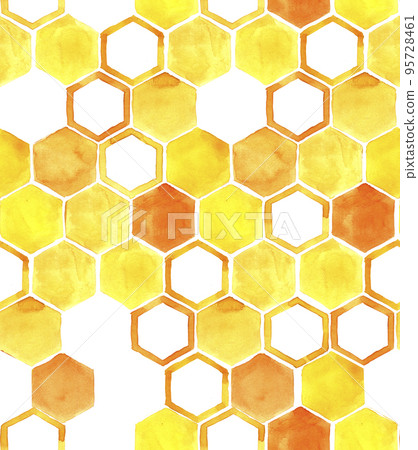 watercolor seamless pattern. yellow honeycomb. bright print of yellow, orange, honeycomb. abstract background on the theme of beekeeping, honey, farming, eco products 95728461