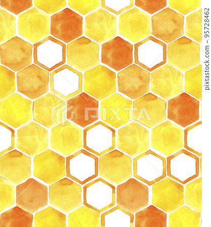 watercolor seamless pattern. yellow honeycomb. bright print of yellow, orange, honeycomb. abstract background on the theme of beekeeping, honey, farming, eco products watercolor seamless pattern. yellow honeycomb. bright print of yellow, orange, honeycomb. abstract background on the theme of beekeeping, honey, farming, eco products 95728462