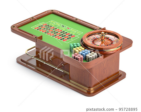 Casino roulette table with chips isolated on white. Casino roulette table with chips isolated on white. 95728895