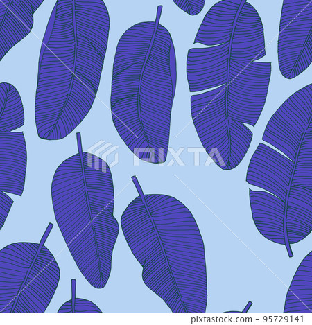 Stock illustration. Tropical leaves seamless pattern. The color is classic blue. 2020 color version Pantone. color of the year, minimalistic trend color pattern Stock illustration. Tropical leaves seamless pattern. The color is classic blue. 2020 color version Pantone. color of the year, minimalistic trend color pattern 95729141