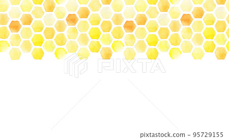 horizontal seamless pattern. watercolor drawing yellow honeycomb. frame, border on a white background. abstract background on the theme of beekeeping, farming, selling honey 95729155