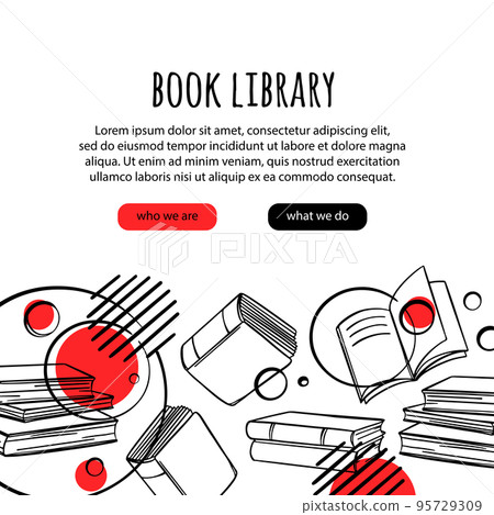 INTERNET LIBRARY BOOKSHOP CONCEPT Bookstore Online Home Education Hand Drawn Vector Banner With Text For Site Various Books For Learning Sketch In Doodle Style 95729309