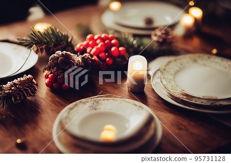 festive dinner table setting for Christmas 95731128