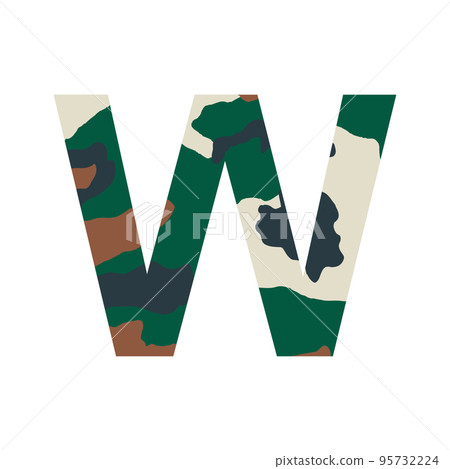 English alphabet letter W, khaki style isolated on white background - Vector 95732224