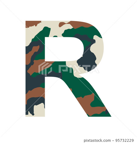 English alphabet letter R, khaki style isolated on white background - Vector 95732229