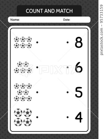 Count and match game with soccerball. worksheet for preschool kids, kids activity sheet 95733159