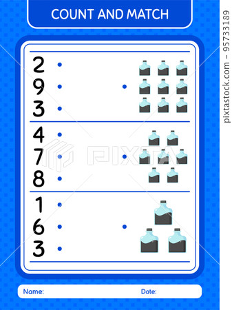 Count and match game with ink bottle. worksheet for preschool kids, kids activity sheet Count and match game with ink bottle. worksheet for preschool kids, kids activity sheet 95733189