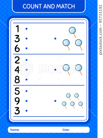 Count and match game with magnifying glass. worksheet for preschool kids, kids activity sheet 95733192