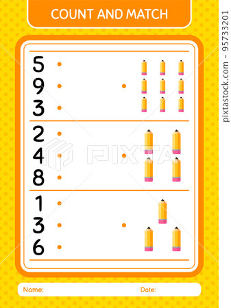 Count and match game with pencil. worksheet for preschool kids, kids activity sheet 95733201