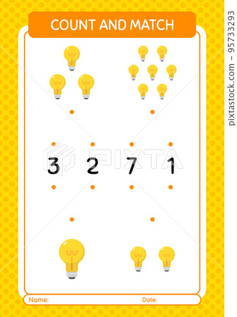 Count and match game with light bulb. worksheet for preschool kids, kids activity sheet Count and match game with light bulb. worksheet for preschool kids, kids activity sheet 95733293