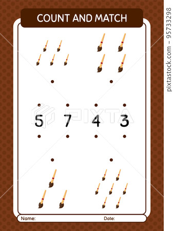 Count and match game with paint brush. worksheet for preschool kids, kids activity sheet 95733298