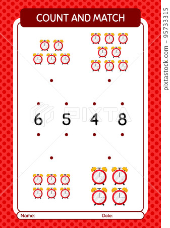 Count and match game with waker clock. worksheet for preschool kids, kids activity sheet 95733315