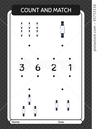 Count and match game with watch. worksheet for preschool kids, kids activity sheet Count and match game with watch. worksheet for preschool kids, kids activity sheet 95733316