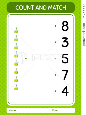 Count and match game with chemical bottle. worksheet for preschool kids, kids activity sheet Count and match game with chemical bottle. worksheet for preschool kids, kids activity sheet 95733338