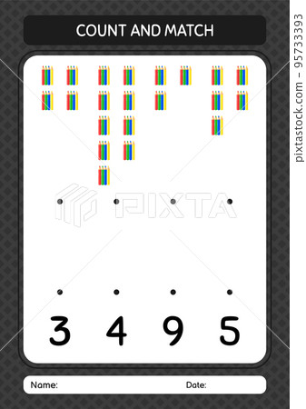 Count and match game with color pencil. worksheet for preschool kids, kids activity sheet Count and match game with color pencil. worksheet for preschool kids, kids activity sheet 95733393