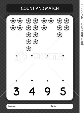 Count and match game with soccerball. worksheet for preschool kids, kids activity sheet 95733425