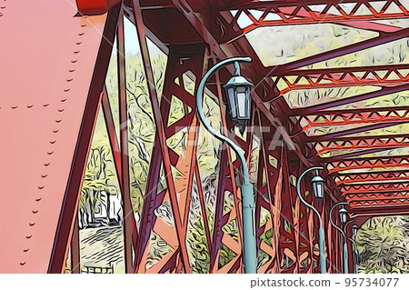 Pastel style ``Lake Shikotsu Yamasen Railway Bridge'' illustration image Pastel style ``Lake Shikotsu Yamasen Railway Bridge'' illustration image 95734077