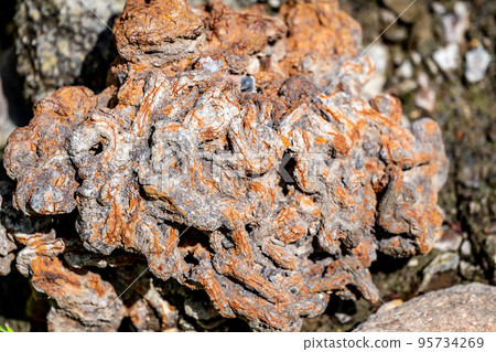 Rusted and corroded chain discarded and buried Rusted and corroded chain discarded and buried 95734269
