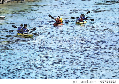 Pastel style "People who enjoy canoeing on the shores of Lake Shikotsu" Illustration image Pastel style "People who enjoy canoeing on the shores of Lake Shikotsu" Illustration image 95734358