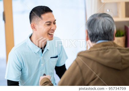 Nursing care, male, caregiver, senior, grandfather, nursing home, nursing care male caregiver, adult male, man Nursing care, male, caregiver, senior, grandfather, nursing home, nursing care male caregiver, adult male, man 95734709