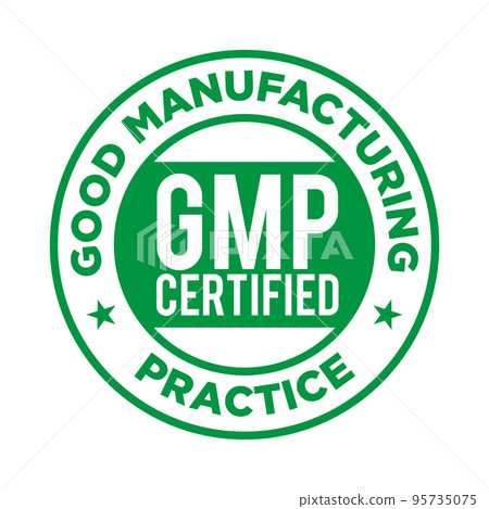 GMP (Good Manufacturing Practice) certified round stamp on white background - Vector 95735075