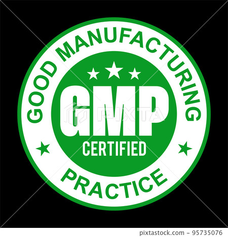 GMP (Good Manufacturing Practice) certified round stamp on white background - Vector 95735076