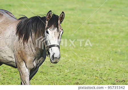 柔和的風格“牧場上的馬”插圖圖像 柔和的風格“牧場上的馬”插圖圖像 95735342