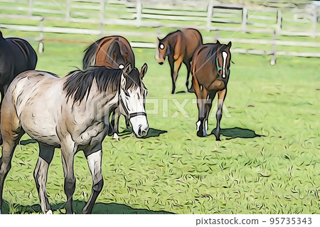 Pastel style "horse on the ranch" illustration image 95735343