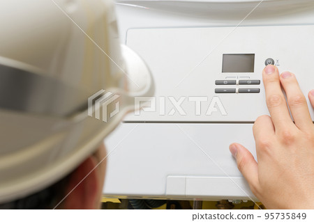 Setting up and servicing by a service department. Adjustment of gas boiler at domestic home. 95735849