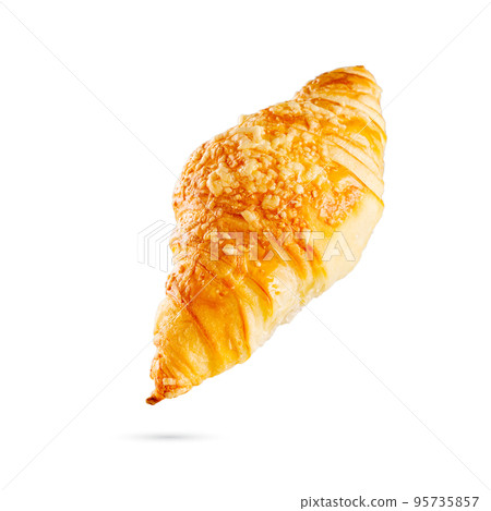 Fresh croissants with cheese isolated on white background. 95735857