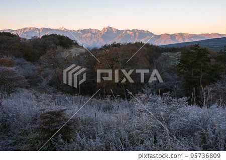 View from Hirasawa Pass Southern Alps illuminated by the morning sun View from Hirasawa Pass Southern Alps illuminated by the morning sun 95736809