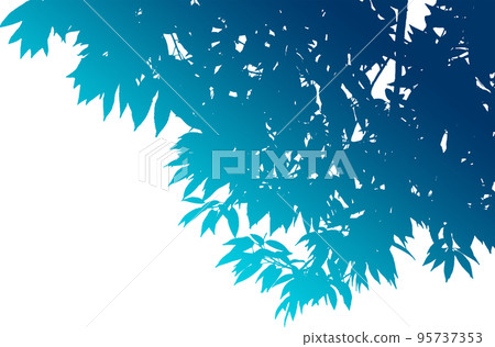 從樹下向上看的樹枝和樹葉的剪影圖像。漸變背景透明插畫 95737353