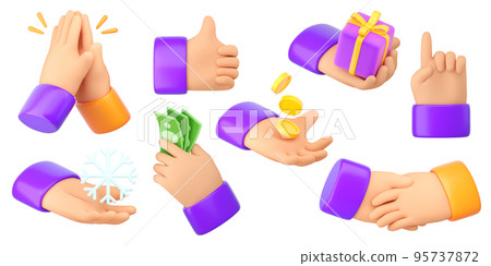 Hand gesture set. human hands showing thumbs up, pointing and