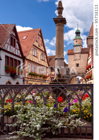 Rothenburg ob der Tauber. The old famous medieval town on a sunny day. Rothenburg ob der Tauber. The old famous medieval town on a sunny day. 95738113