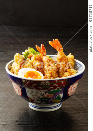 Bowl of rice and fried fish Bowl of rice and fried fish 95738711