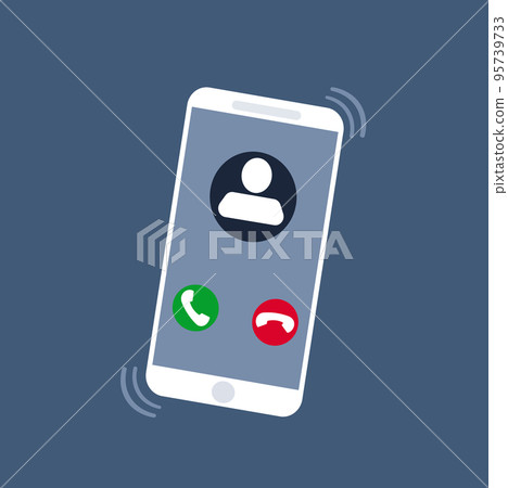 Smartphone with incoming call on display, vector illustration on dark blue background. Smartphone with incoming call on display, vector illustration on dark blue background. 95739733