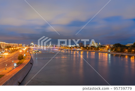 Moscow. The Cathedral of Christ the Savior on the background of the Crimean bridge. Moscow. The Cathedral of Christ the Savior on the background of the Crimean bridge. 95739779