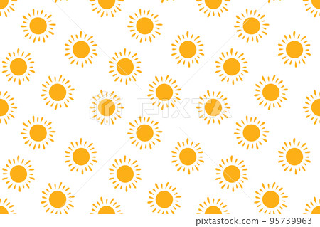 Hand drawn doodle suns seamless pattern. Children drawing of yellow sun. Baby summer simple texture. Vector illustration in white background Hand drawn doodle suns seamless pattern. Children drawing of yellow sun. Baby summer simple texture. Vector illustration in white background 95739963