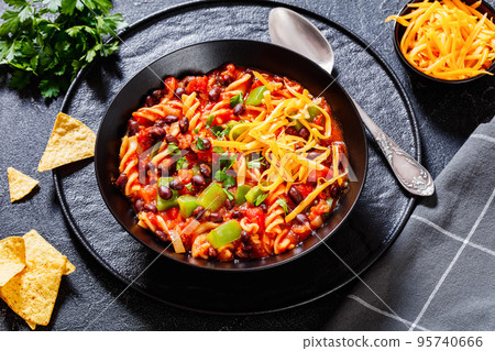 Black Bean Soup with spiral pasta and vegetables Black Bean Soup with spiral pasta and vegetables 95740666