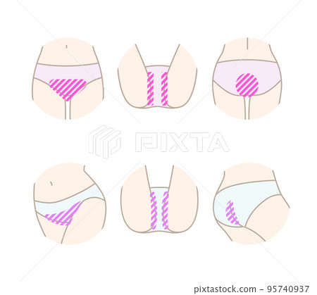 用於脫毛沙龍和脫毛器部位描述的 VIO 插圖素材集 95740937