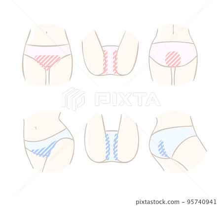 Hand-drawn style icon material set for women's unwanted hair removal (VIO) 95740941